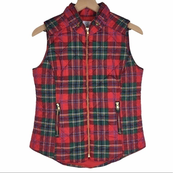 CROWN & IVY Plaid Vest Puffy Quilted Tartan Full Zip Holiday Petite Size Small - Picture 14 of 14